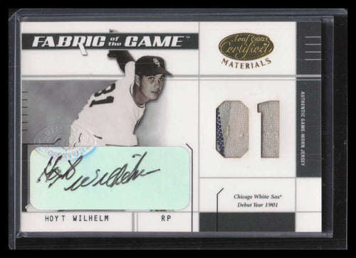 2003 Leaf Certified Fabric of Game Autographs 108dy Hoyt Wilhelm Jersey Auto 1/4