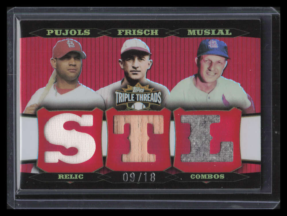 2006 Topps Triple Threads Relic Combos 241 Frisch Pujols Musial Bat Jersey 9/18
