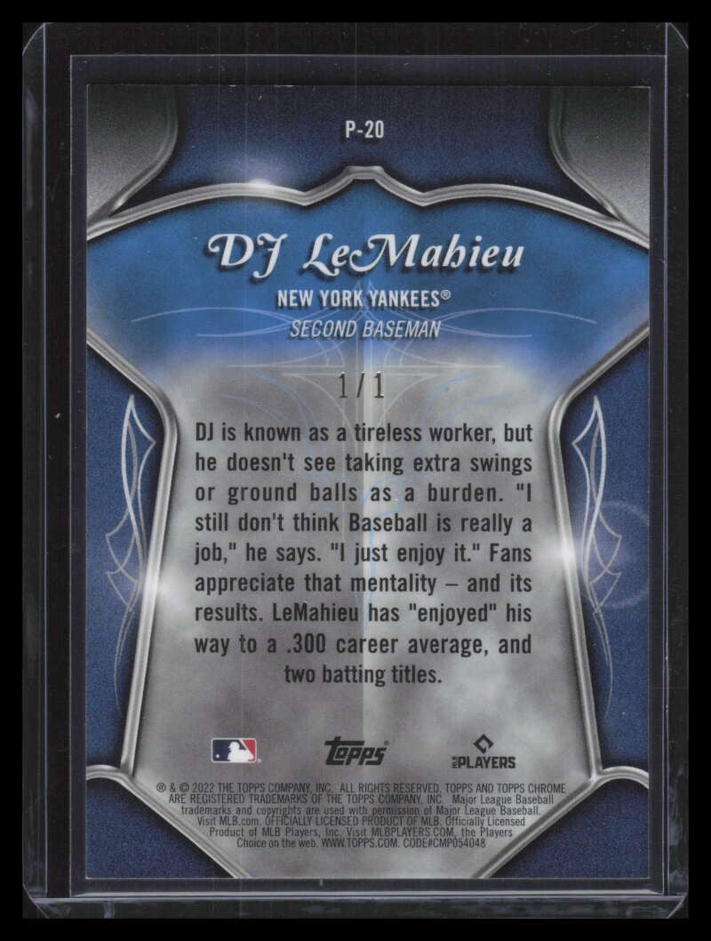 2022 Topps Chrome Plaques Superfractor p20 DJ LeMahieu 1/1