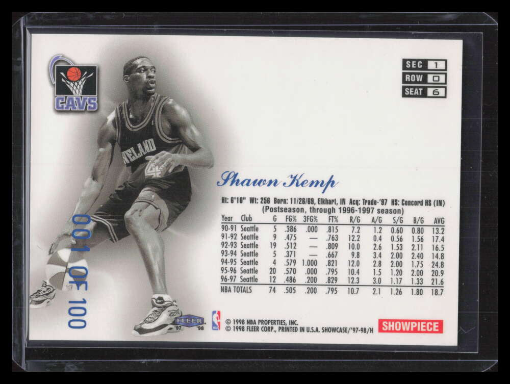 1997-98 Flair Showcase Legacy Collection Row 0 6 Shawn Kemp 1/100