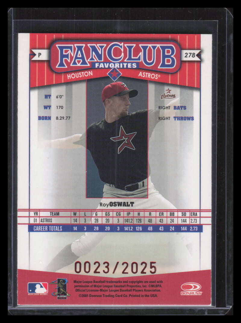 2002 Donruss Best of Fan Club Autographs 278 Roy Oswalt FC Auto 23/75 Fan Club