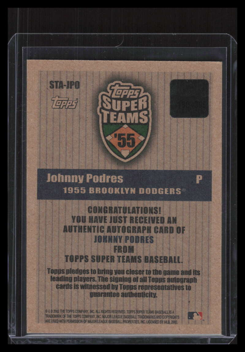 2002 Topps Super Teams Autographs JPO Johnny Podres Auto 138413
