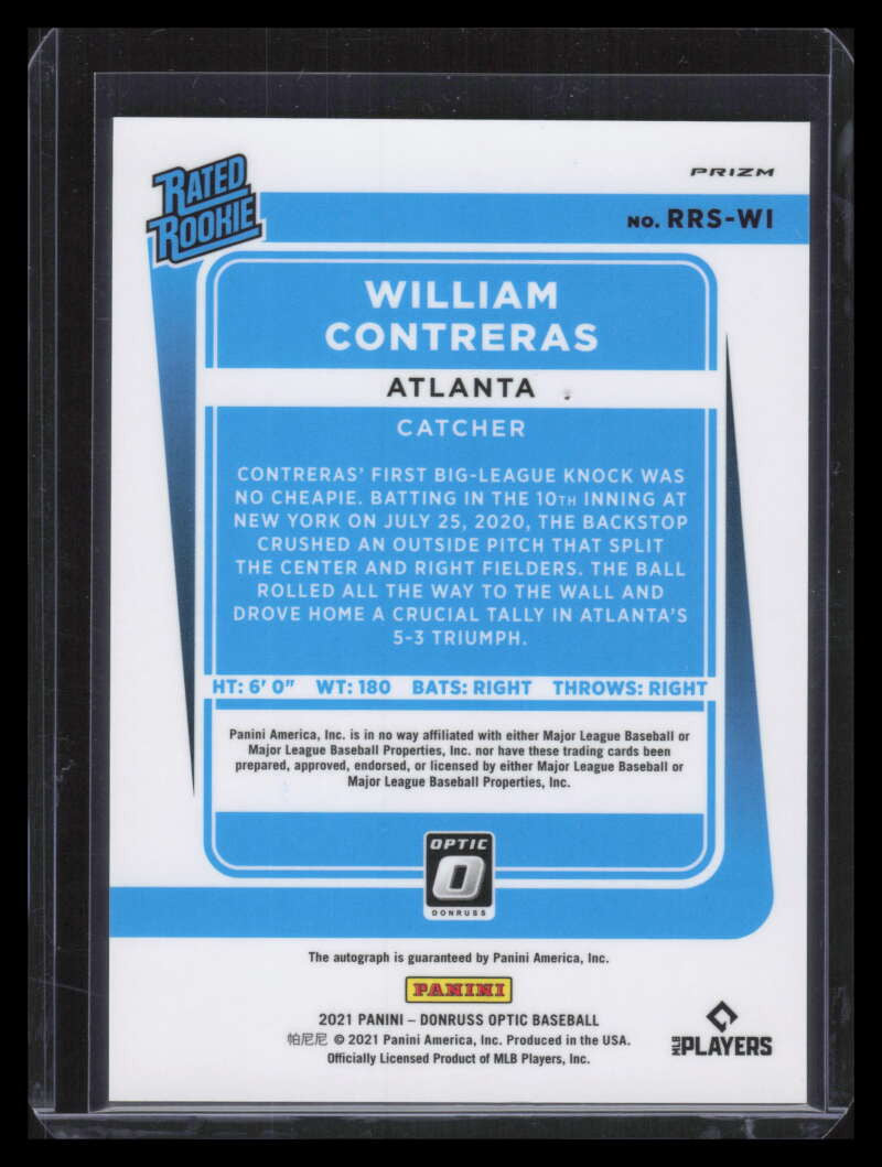 2021 Donruss Optic Rated Rookies Signatures Holo William Contreras Rookie Auto