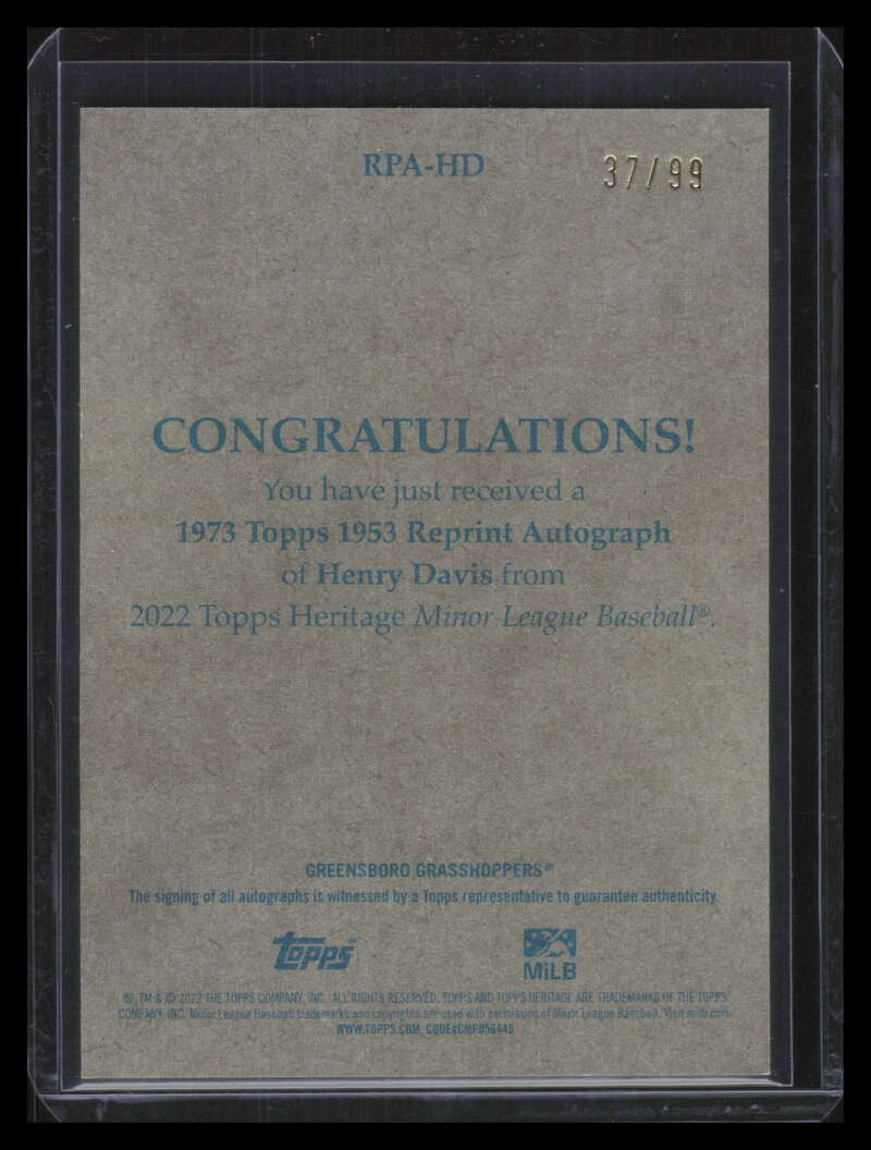 2022 Topps Heritage Minors '73 '53 Reprint Autographs Henry Davis RC Auto 37/99
