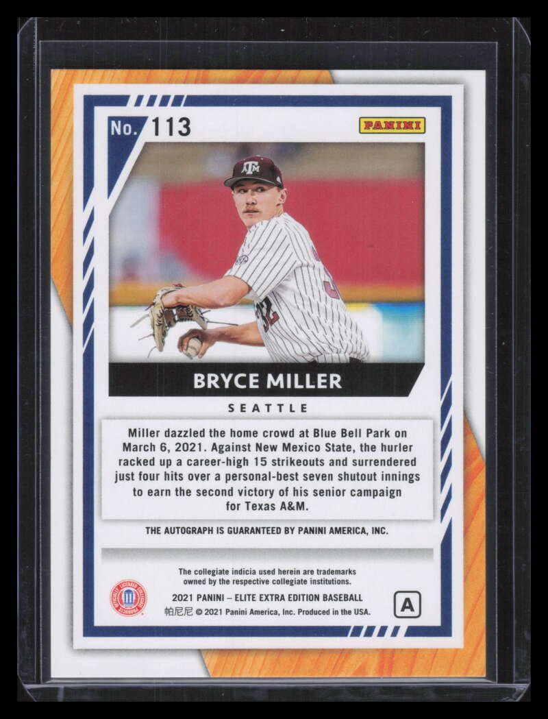 2021 Elite Extra Signatures Prime Numbers A 113 Bryce Miller Rookie Auto 126/180