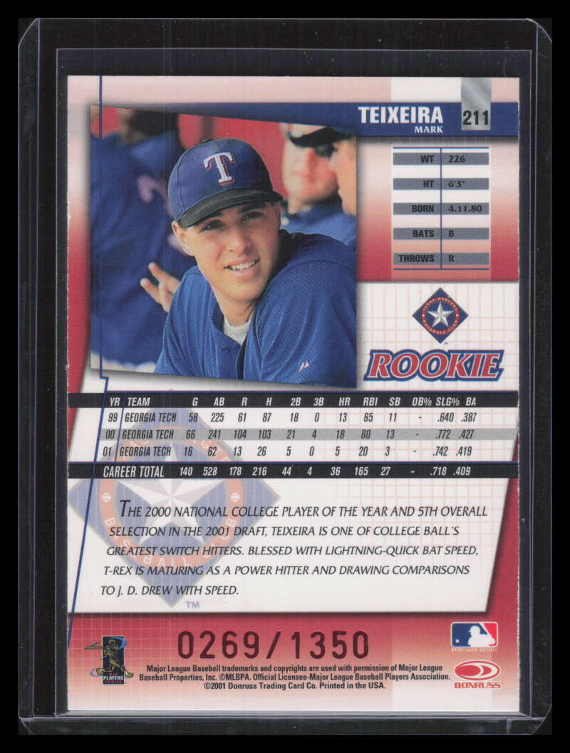 2002 Donruss Best of Fan Club Autographs 211 Mark Teixeira Auto 269/425