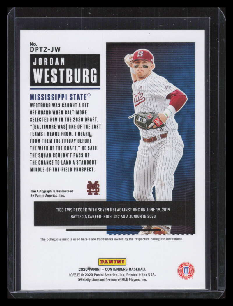 2020 Panini Contenders Draft Autographs Red 15 Jordan Westburg Rookie Auto 62/75