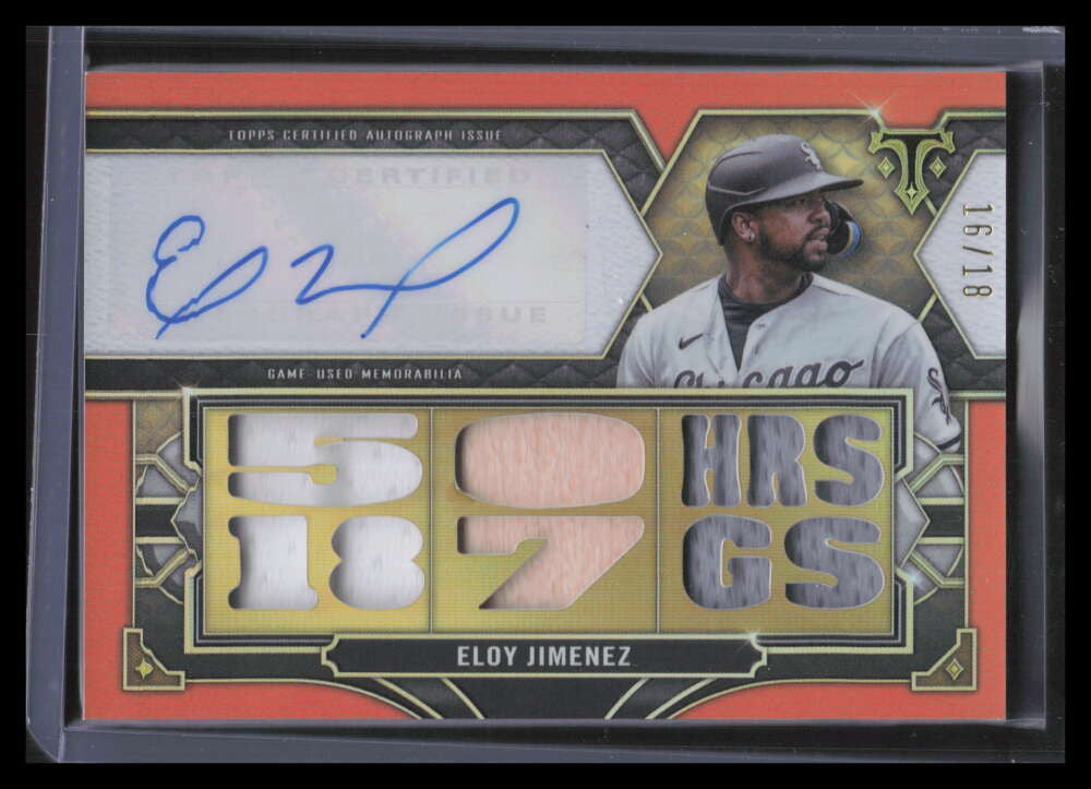 2022 Topps Triple Threads Autograph Amber Eloy Jimenez Bat Jersey Auto 16/18