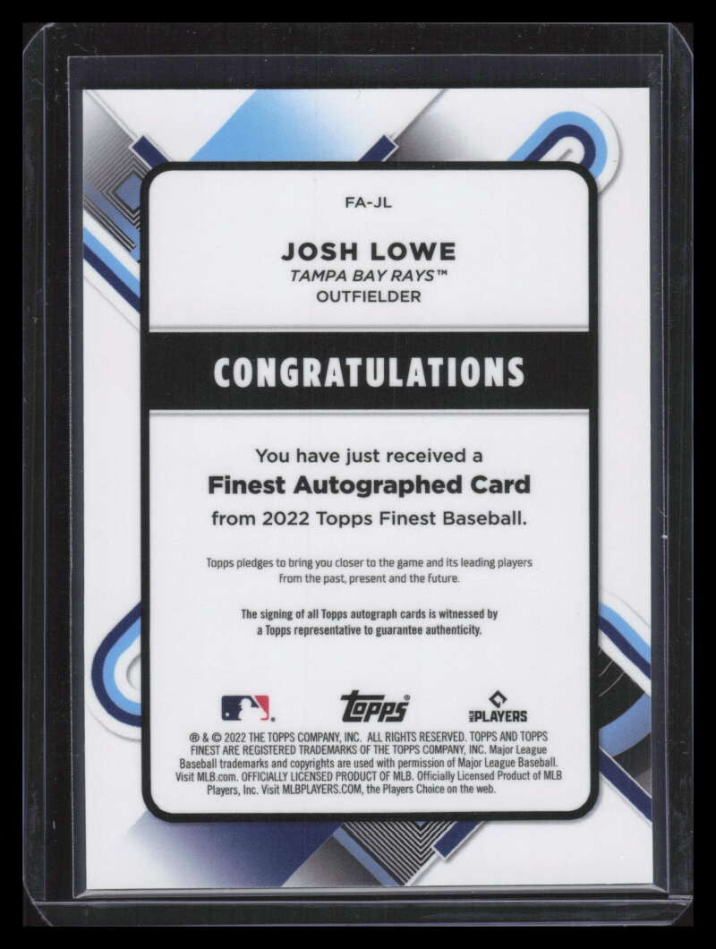 2022 Finest Autographs Gold Refractor FAJL Josh Lowe Rookie Auto 10/50