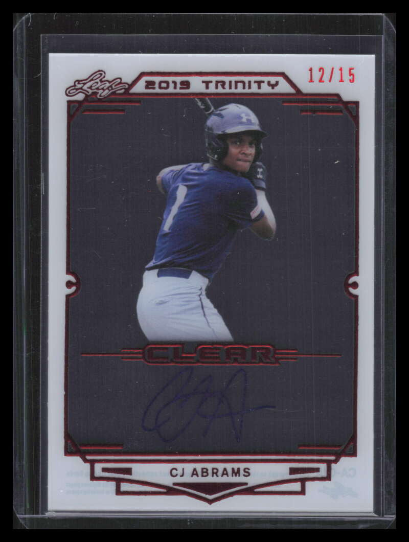 2019 Leaf Trinity Clear Autographs Red CACJA CJ Abrams Rookie Auto 12/15