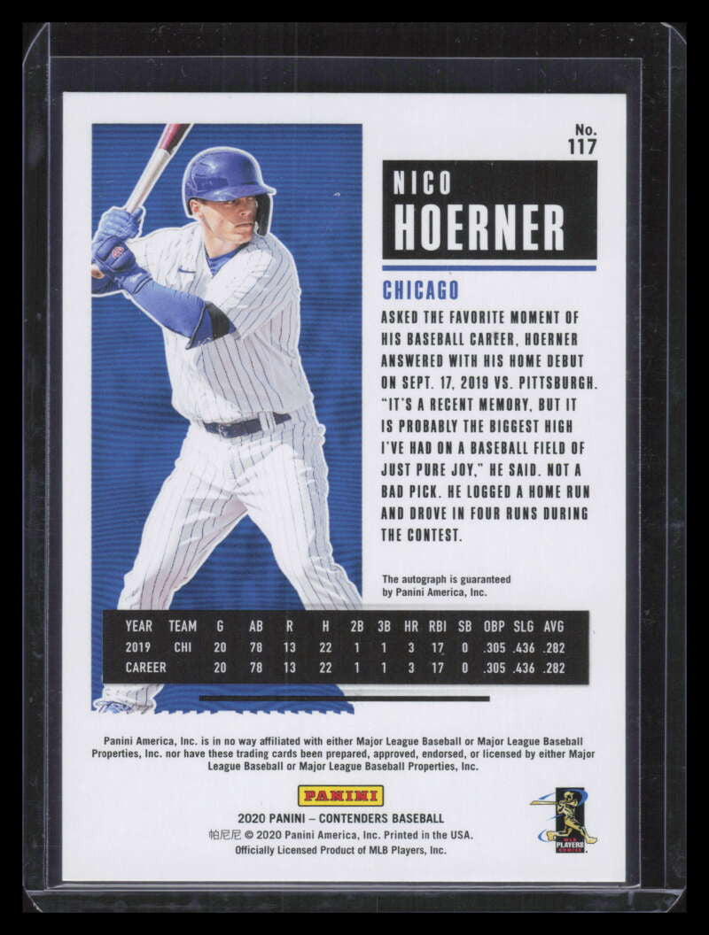 2020 Panini Contenders Cracked Ice Ticket 117 Nico Hoerner Rookie Auto 10/23