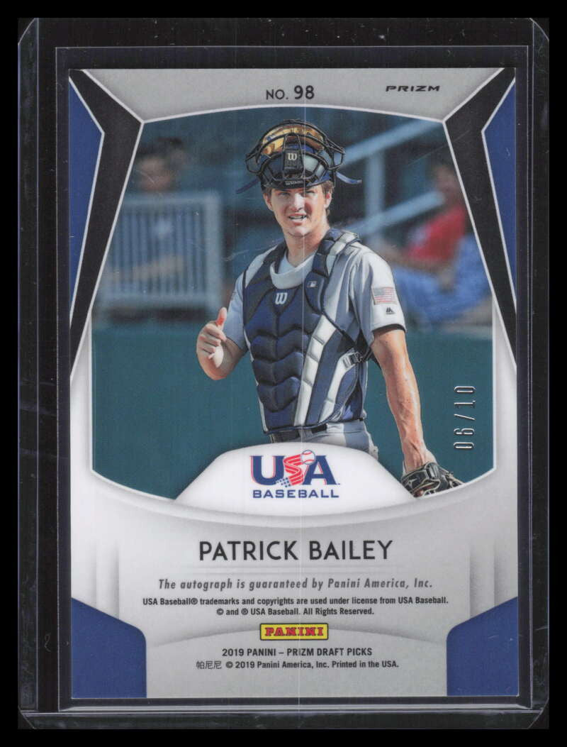 2019 Panini Prizm Draft Autograph Gold Refractor Patrick Bailey Rookie Auto 6/10