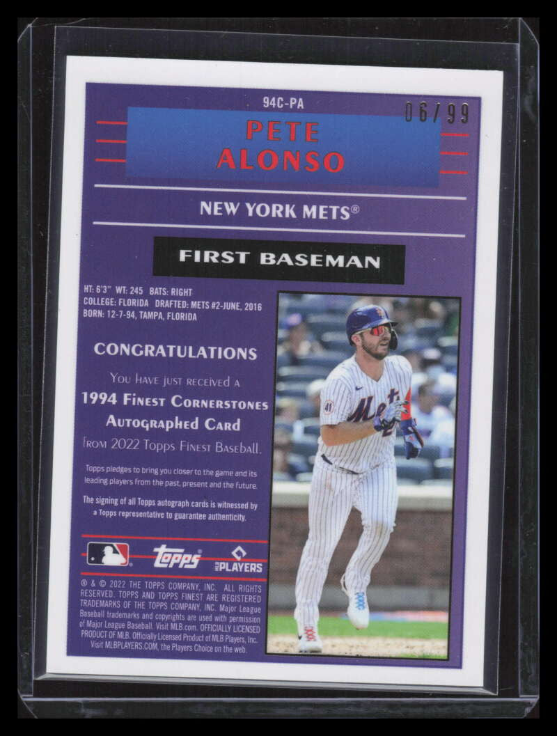 2022 Finest '94 Finest Cornerstones Autographs 94cpa Pete Alonso Auto 6/99