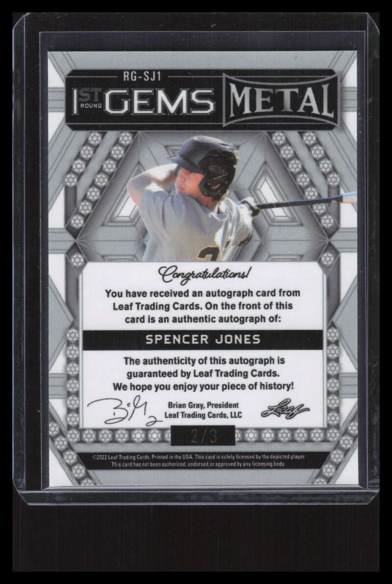 2022 Leaf Metal 1st Round Gems Black Wave rgsj1 Spencer Jones Rookie Auto 2/3