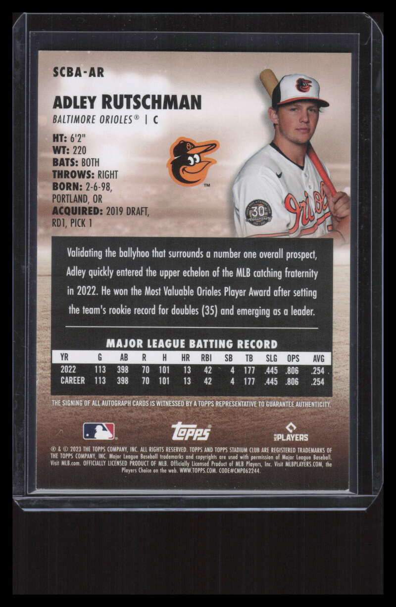 2023 Stadium Club Autographs SCBAAR Adley Rutschman Rookie Auto
