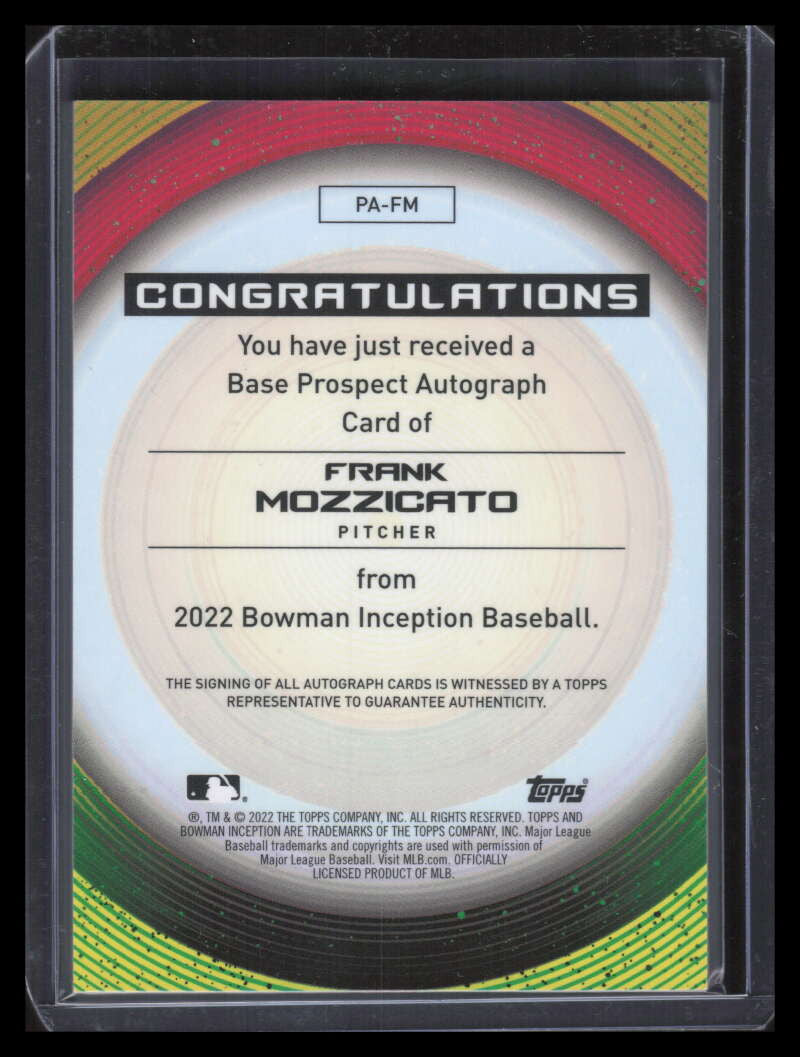 2022 Bowman Inception Autographs Blue PAFM Frank Mozzicato Rookie Auto 38/99