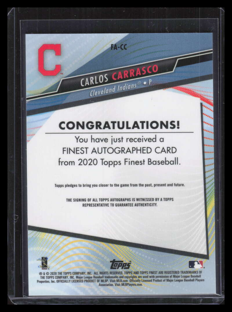 2020 Finest Autographs Blue Refractor FACC Carlos Carrasco Auto 56/150