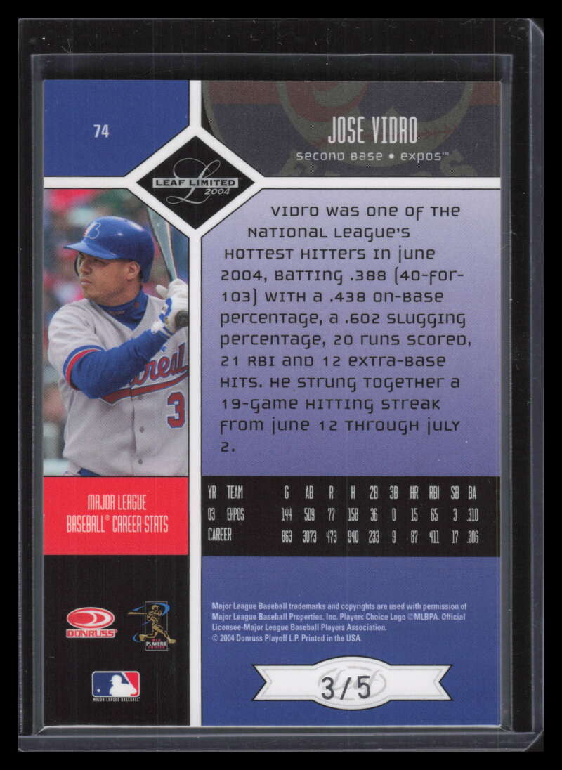 2004 Leaf Limited Moniker Silver 74 Jose Vidro Auto 3/5