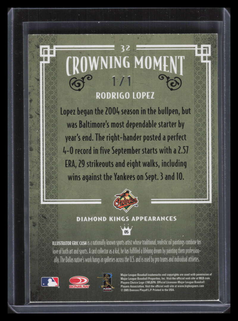 2005 Diamond Kings Signature Framed Red Platinum 32 Rodrigo Lopez Auto 1/1