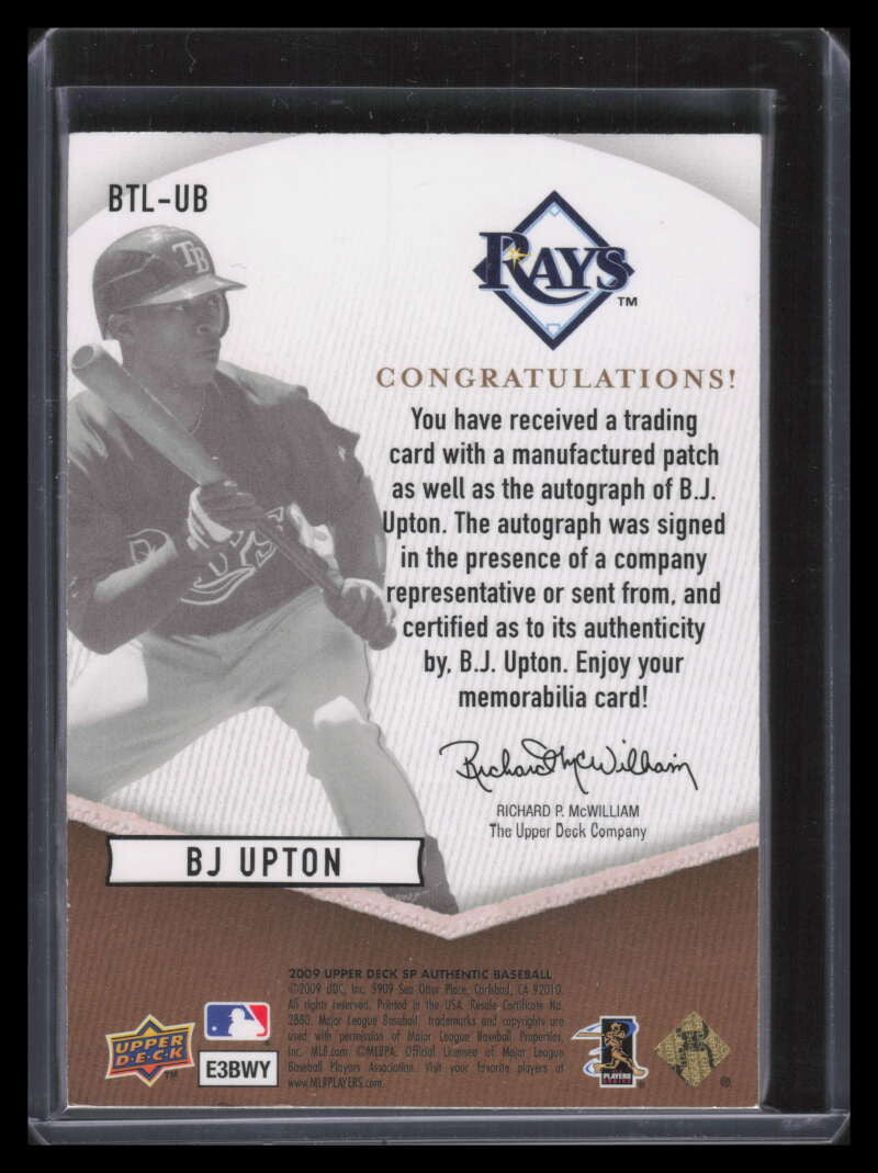 SOLD 148941 2009 SP Authentic By The Letter Signatures B. J. Upton Letter Patch Auto 24/30