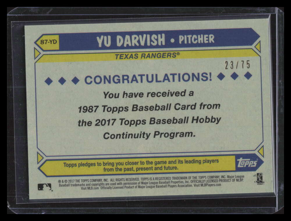 2017 Topps '87 Topps Silver Pack Chrome Orange Refractor 87yd Yu Darvish 23/75