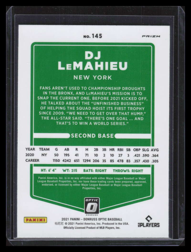 2021 Donruss Optic Photon Refractor 145 DJ LeMahieu