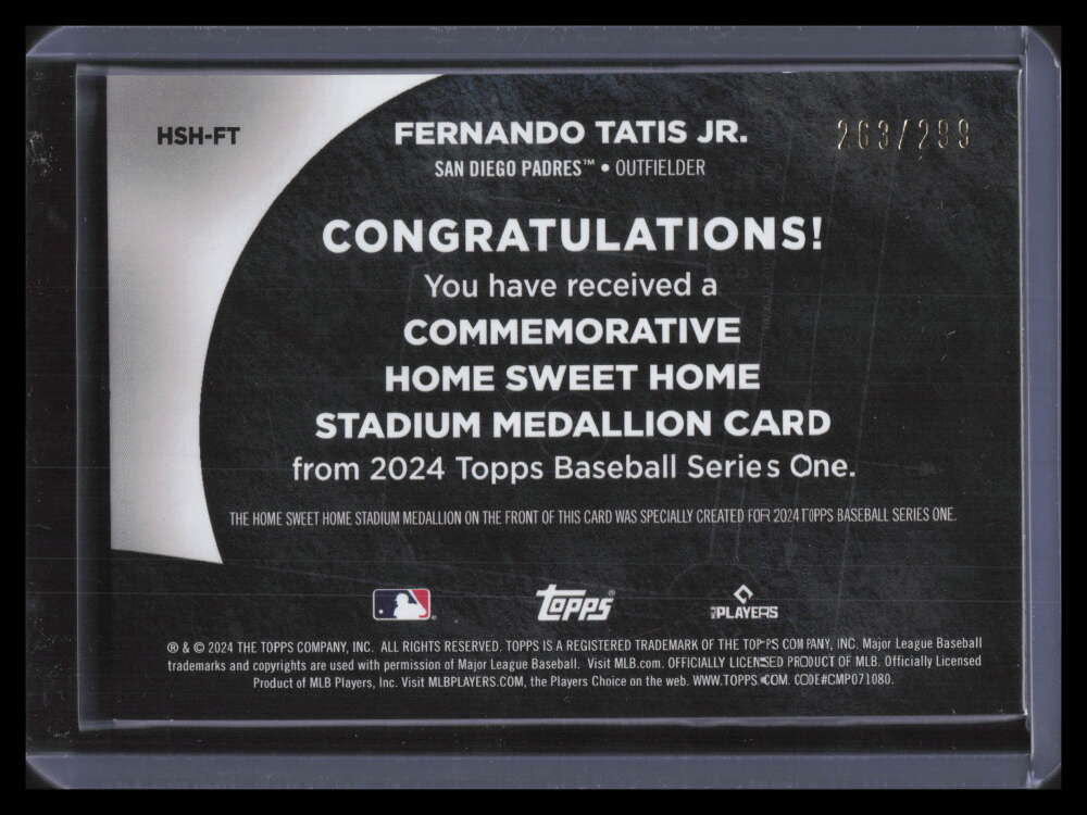 2024 Topps Home Sweet Stadium Medallions HSHFT Fernando Tatis Jr. Patch 263/299