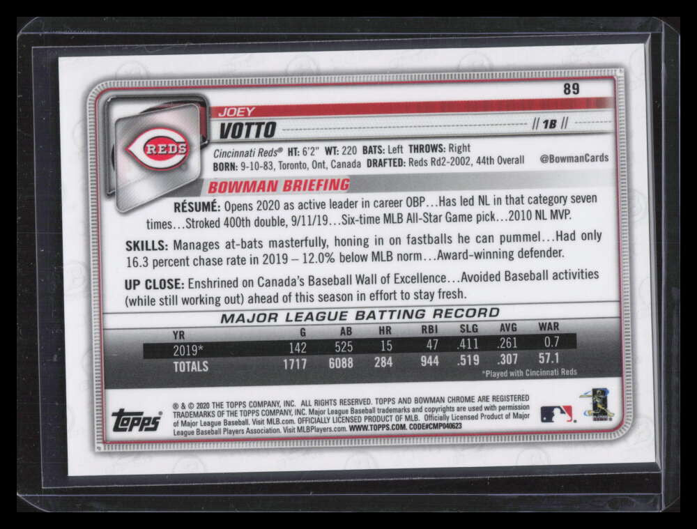 2020 Bowman Chrome Orange Refractor 89 Joey Votto 16/25