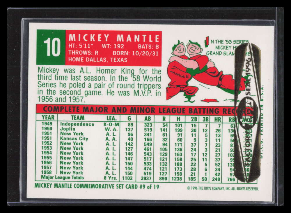 1996 Topps Mantle Case 9 Mickey Mantle 1959 Topps Factory Seal