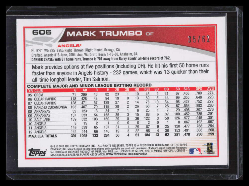 2013 Topps Black 606 Mark Trumbo 35/62