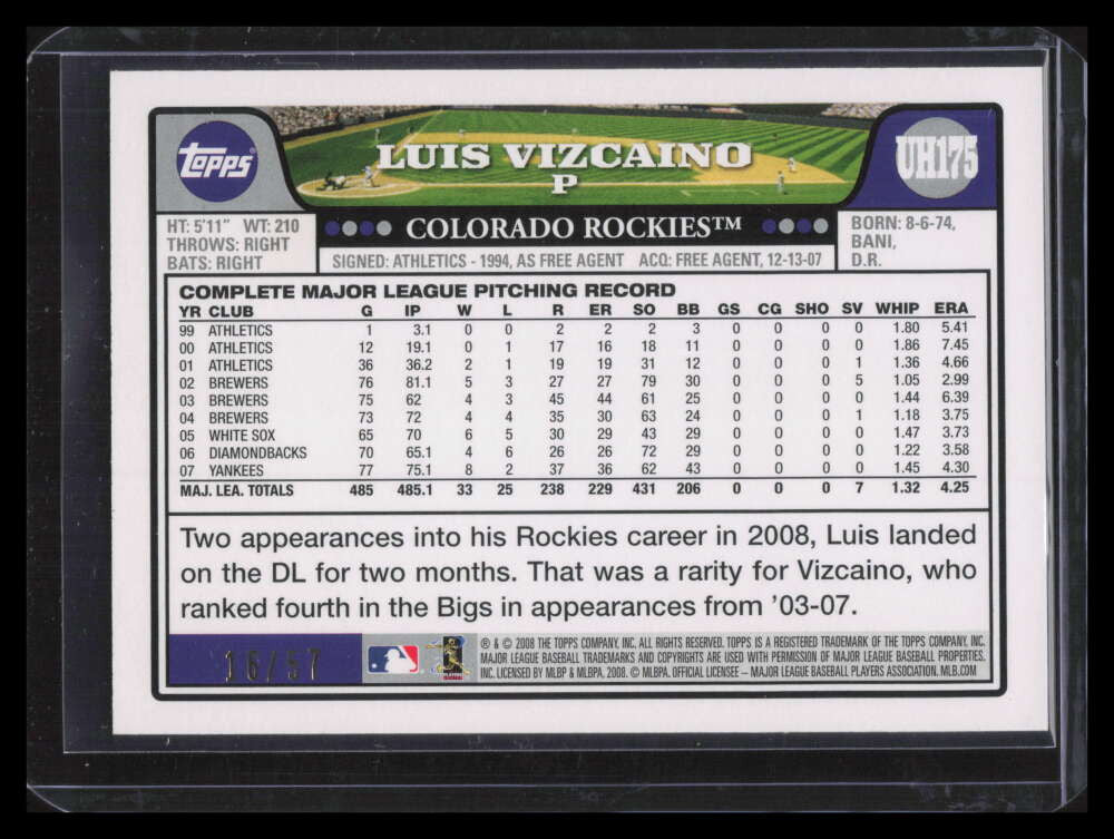 2008 Topps Update Black uh175 Luis Vizcaino 16/57