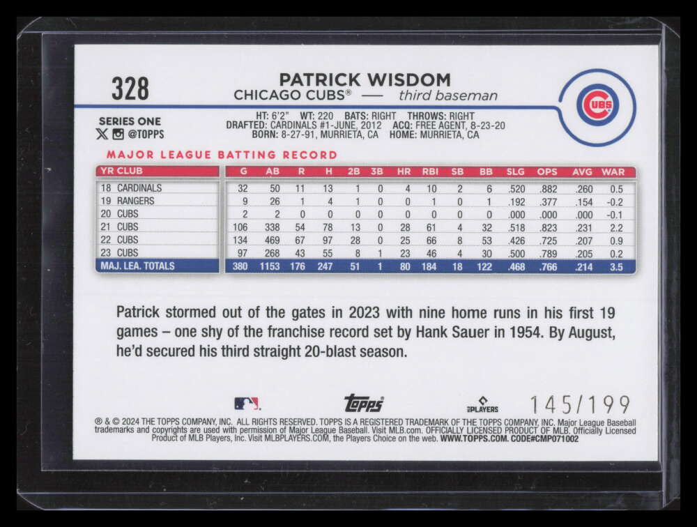 2024 Topps Red Crackle Foil Board 328 Patrick Wisdom 145/199