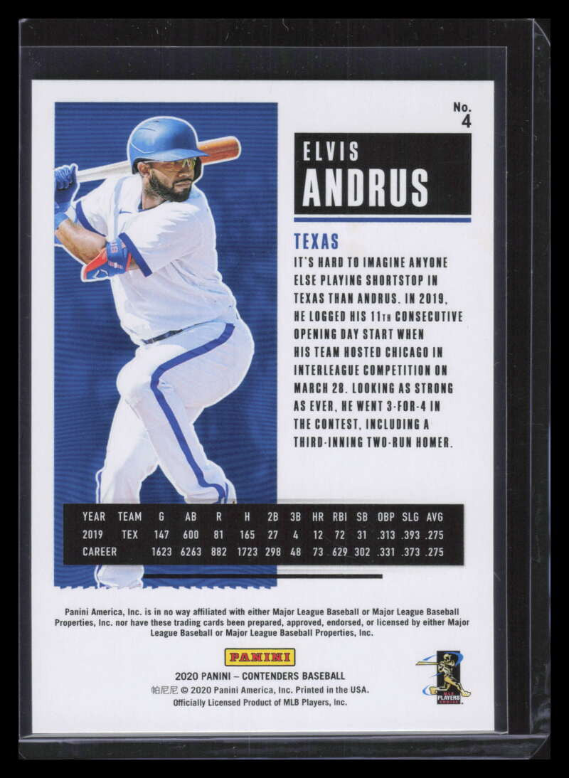 2020 Panini Contenders Cracked Ice Ticket 4 Elvis Andrus 9/23