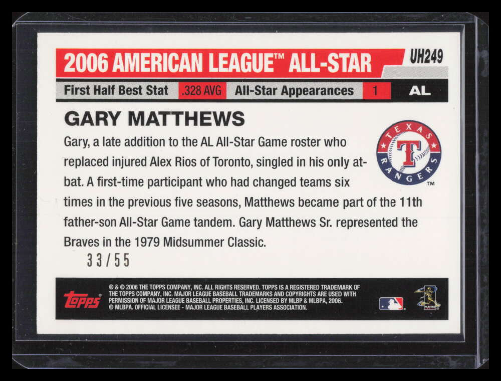 2006 Topps Update Black uh249 Gary Matthews Jr. AS 33/55 All-Stars