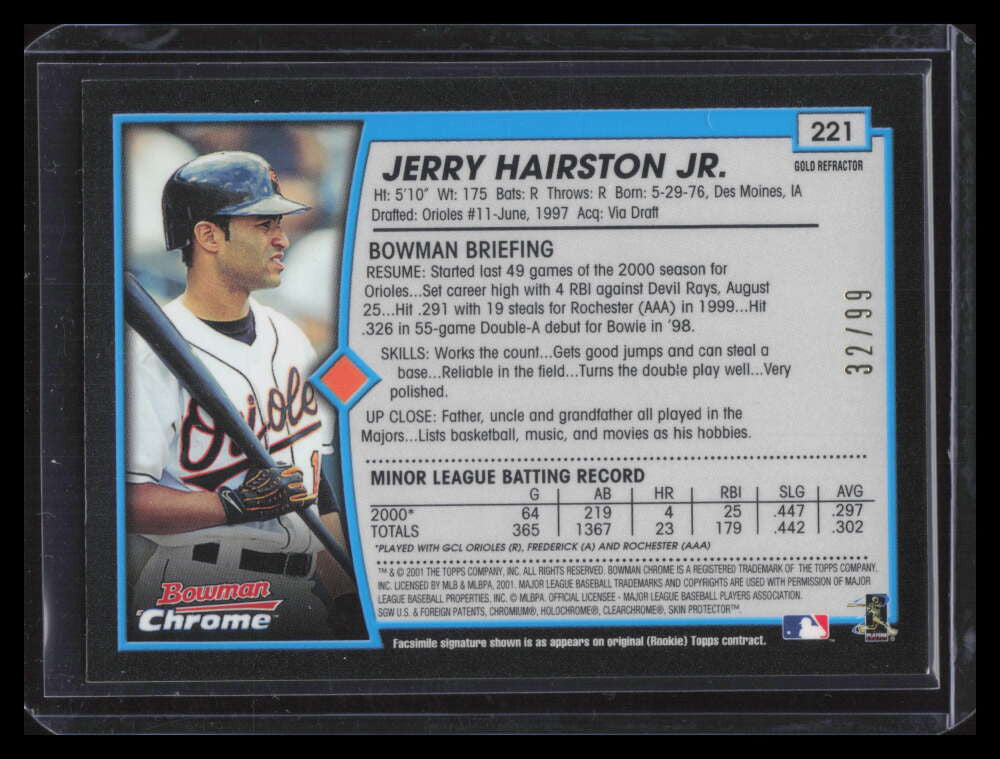 2001 Bowman Chrome Gold Refractor 221 Jerry Hairston Jr. 32/99