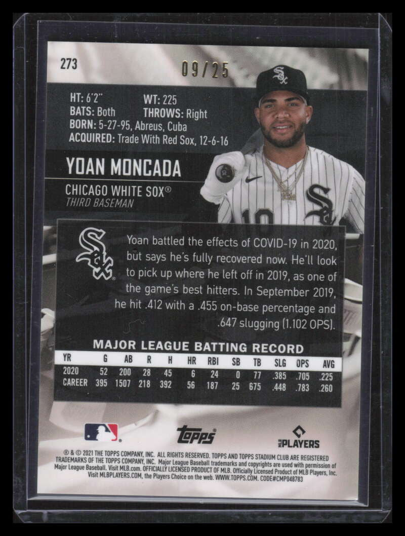 2021 Stadium Club Chrome Orange Refractor 273 Yoan Moncada 9/25