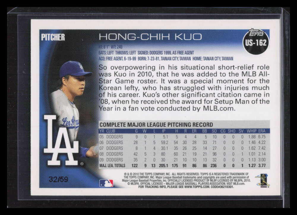 2010 Topps Update Black us162 Hong-Chih Kuo 32/59