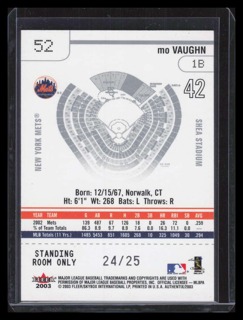 2003 Fleer Authentix Standing Room Only 52 Mo Vaughn 24/25
