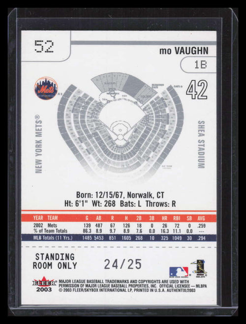 2003 Fleer Authentix Standing Room Only 52 Mo Vaughn 24/25