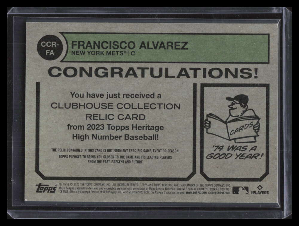 2023 Topps Heritage Clubhouse Collection Gold Francisco Alvarez RC Jersey 14/99