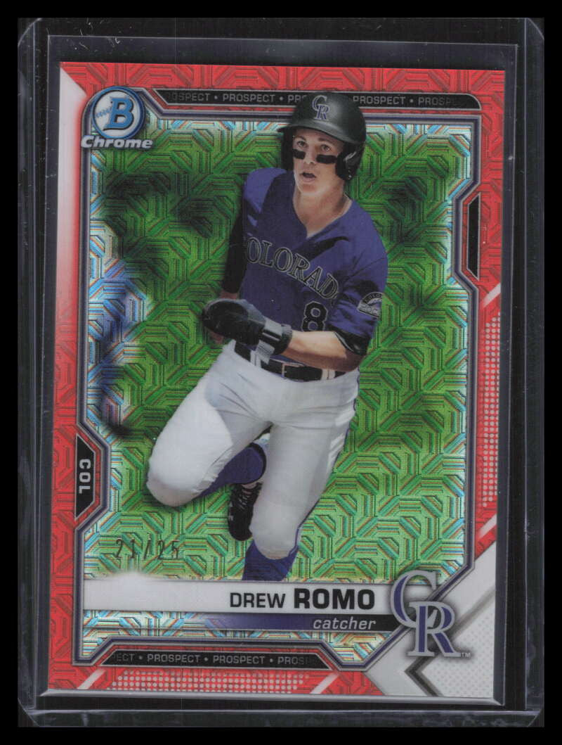 2021 Bowman Chrome Mega Box Prospects Orange Refractor Drew Romo Rookie 21/25