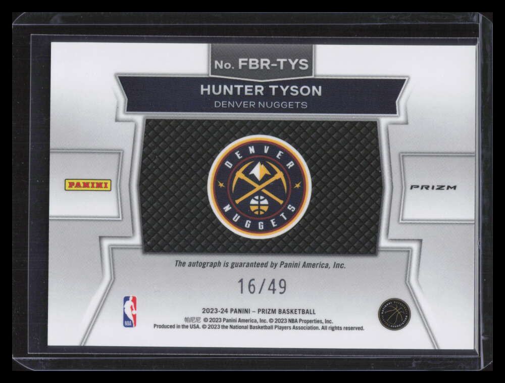 DELETE 149189 2023-24 Panini Prizm Fast Break Autographs Blue Hunter Tyson Rookie Auto 16/49