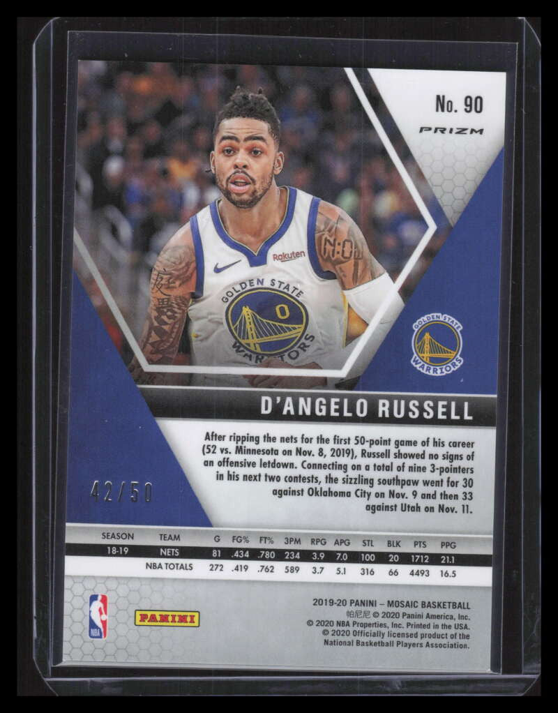 2019-20 Panini Mosaic Fast Break Purple Refractor 90 D'Angelo Russell 42/50