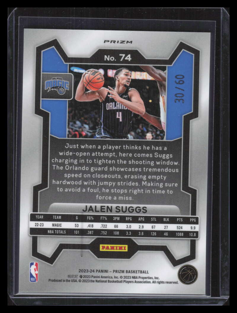 2023-24 Panini Prizm Prizms Orange Wave Refractor 74 Jalen Suggs 30/60