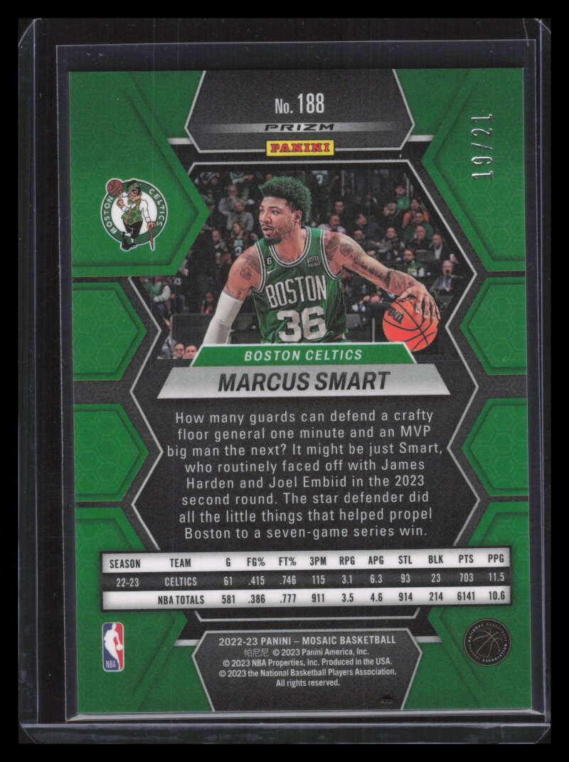 2022-23 Panini Mosaic Choice Fusion Green Refractor 188 Marcus Smart 19/21
