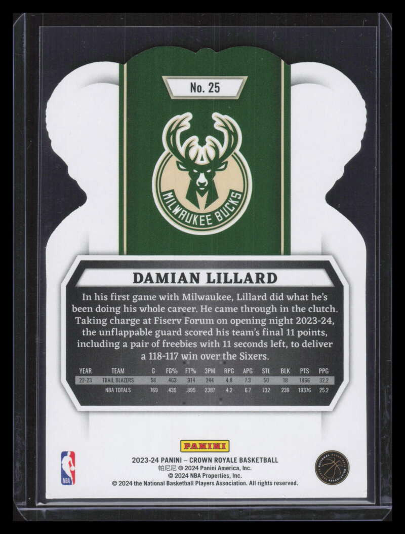 2023-24 Crown Royale Crystal Pink 25 Damian Lillard 36/75