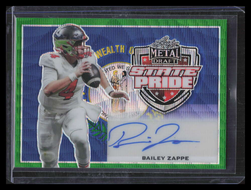 DELETE 149354 2022 Leaf Metal Draft State Pride Wave Green spbz1 Bailey Zappe Rookie Auto 2/7
