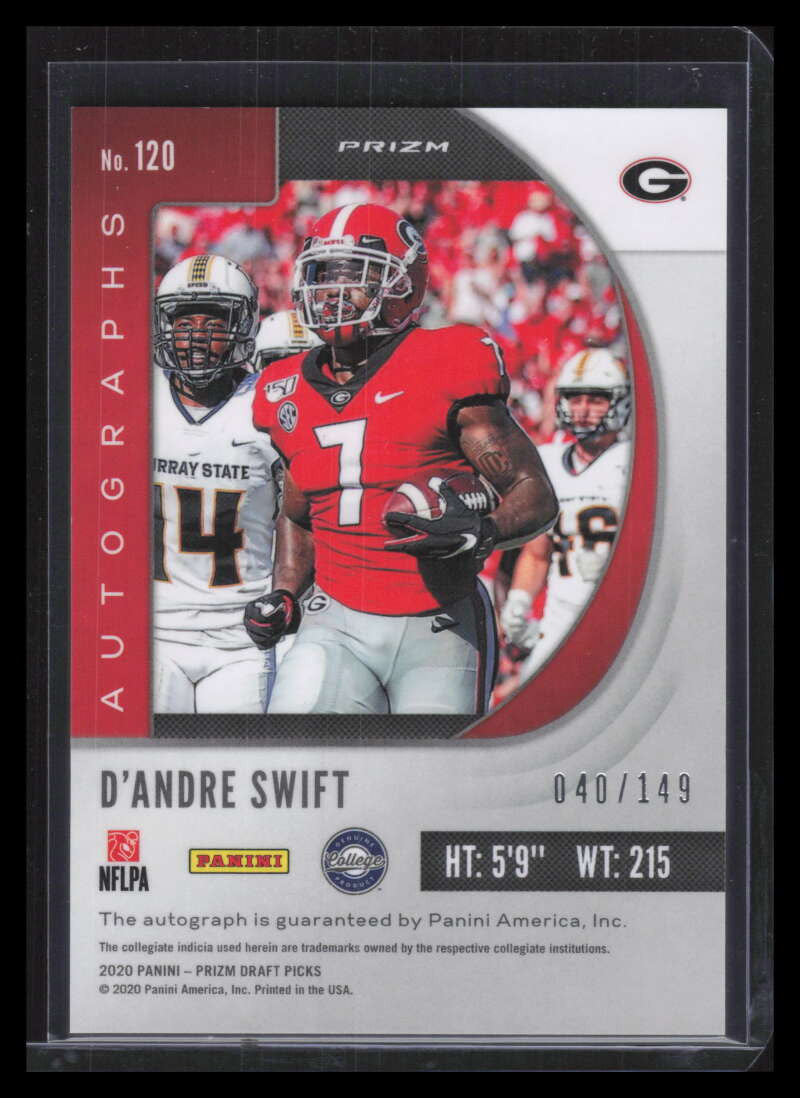 2020 Panini Prizm Draft Autographs Orange 120 D'Andre Swift Rookie Auto 40/149