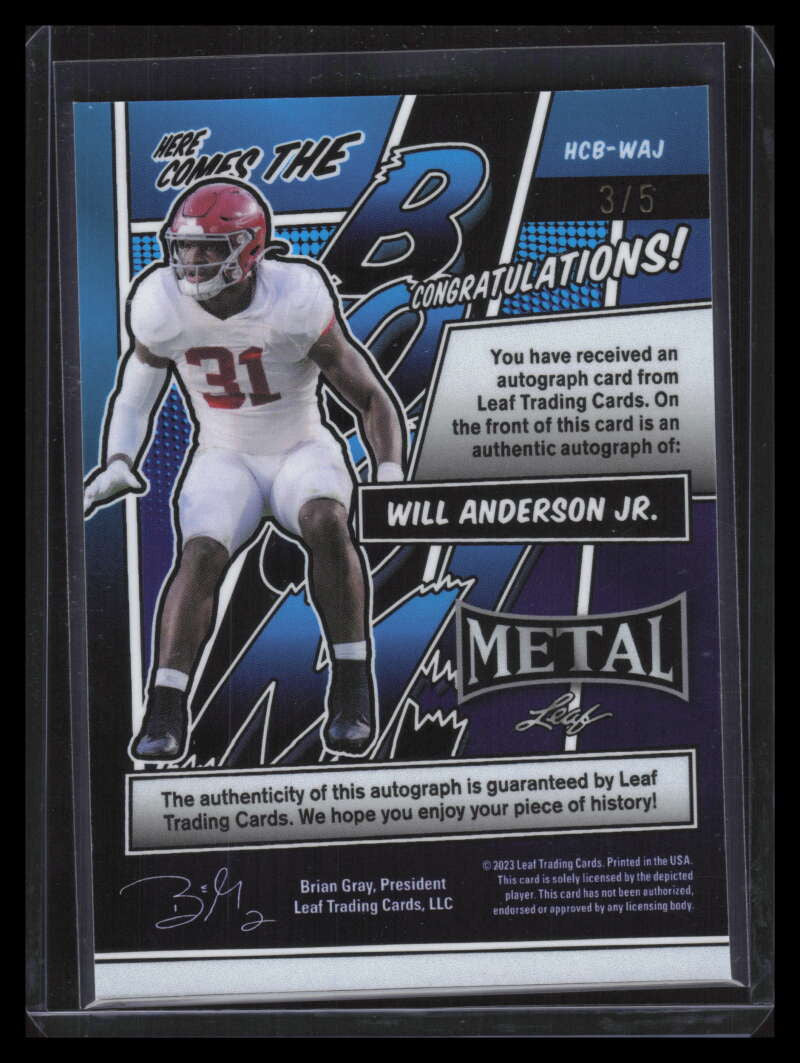 2023 Leaf Metal Here Comes the Boom Wave Pink Will Anderson Jr. Rookie Auto 3/5