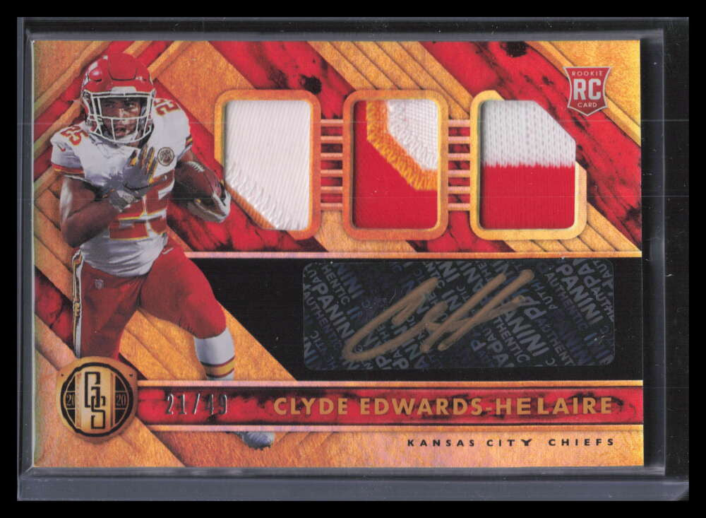 DELETE 149412 2020 Panini Gold Standard Autographs Edwards-Helaire RC Triple Patch Auto 21/49